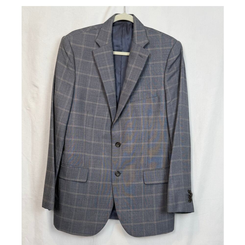 Jos A Bank Reserve Mens 40R Silk Wool Windowpane Plaid Blazer Sport Coat Gray